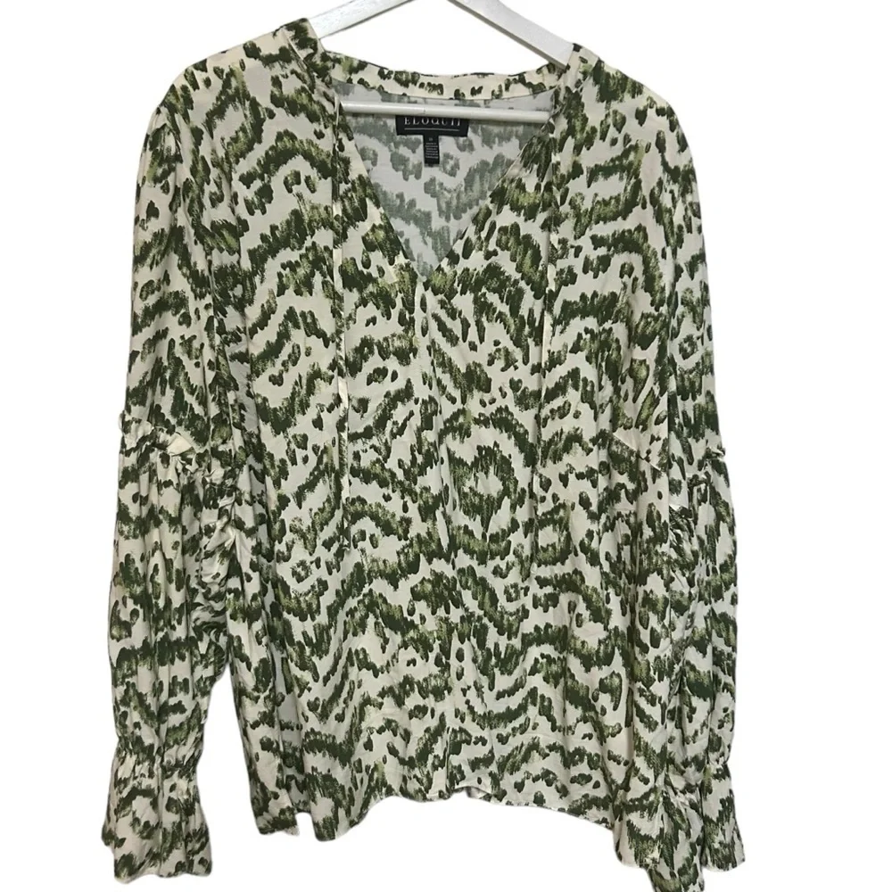 Eloquii 16 blouse long sleeve abstract print ruffle cuffs career office‎